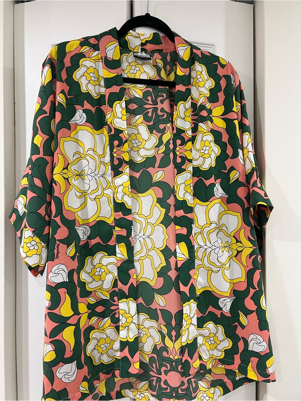 Manuhealii Coral Floral Open Kimono-with Green and Yellow